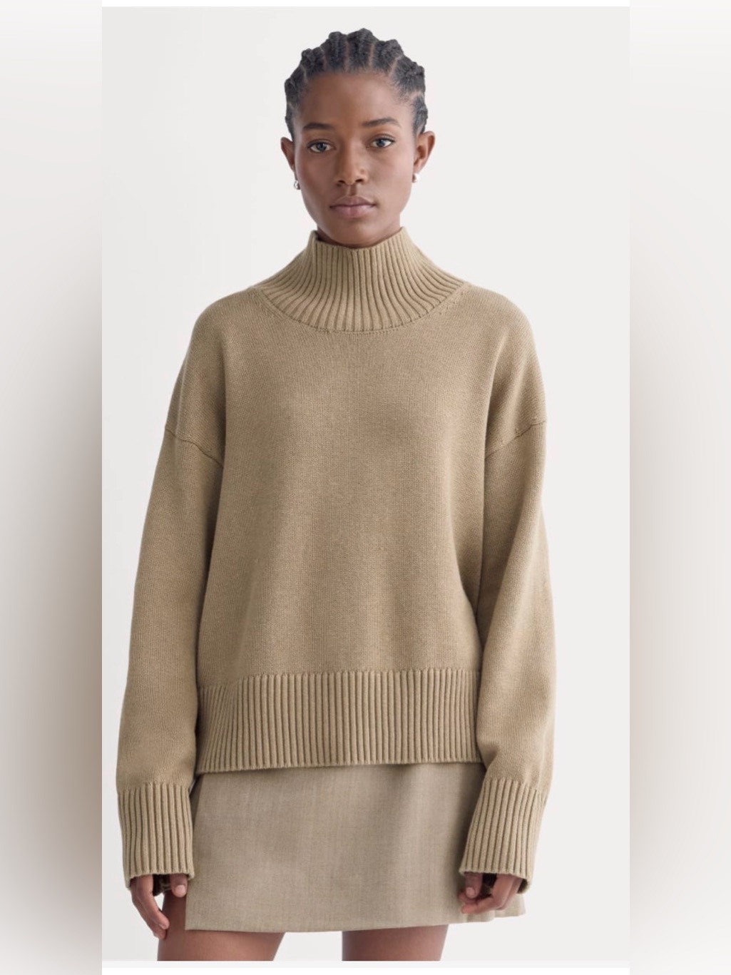 Everlane The Boxy Turtleneck In Everyday Cotton Brown , Large
